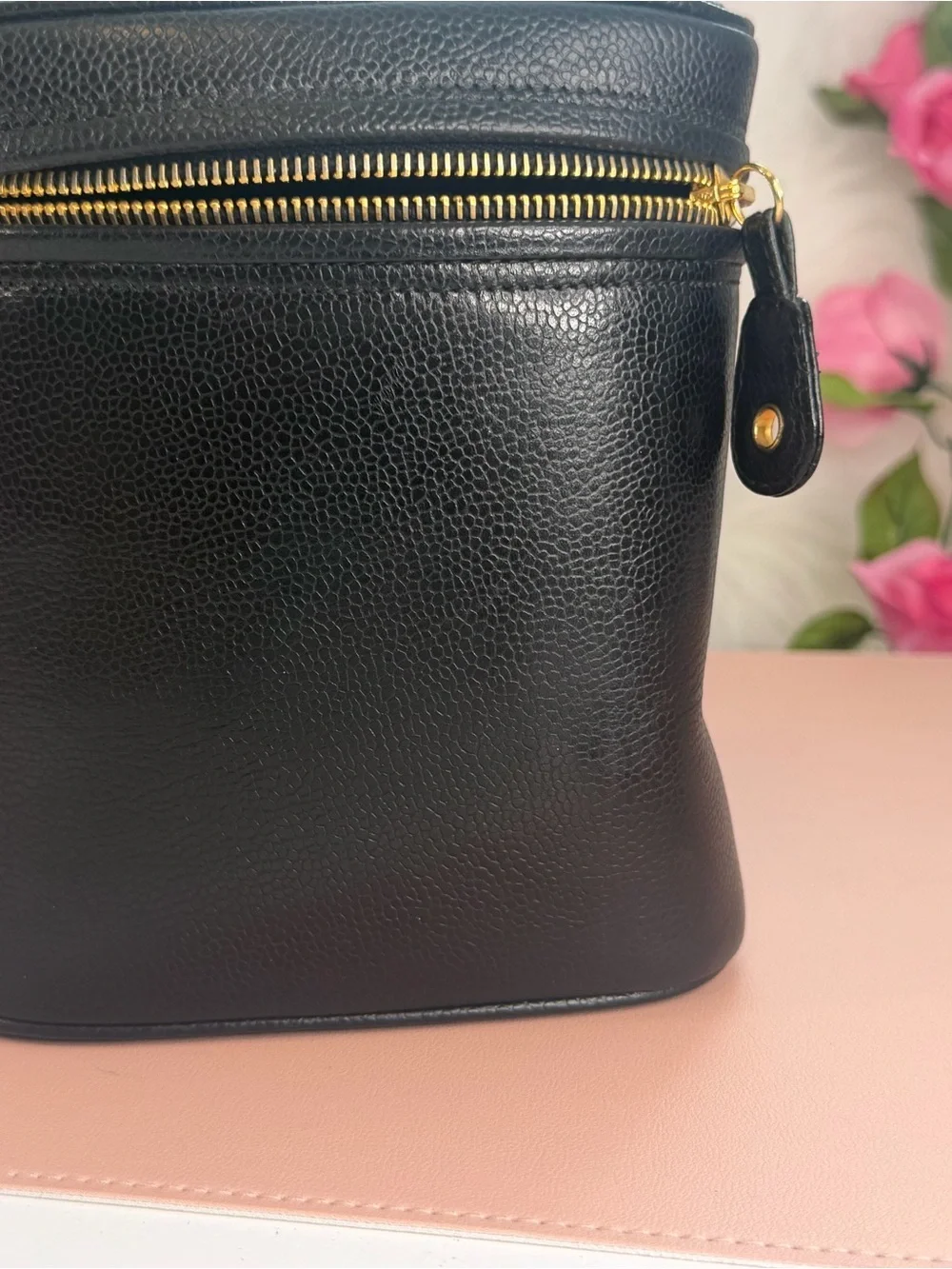 Chanel Black Caviar Vanity Case Shoulder Bag with Gold Hardware Lock/Key